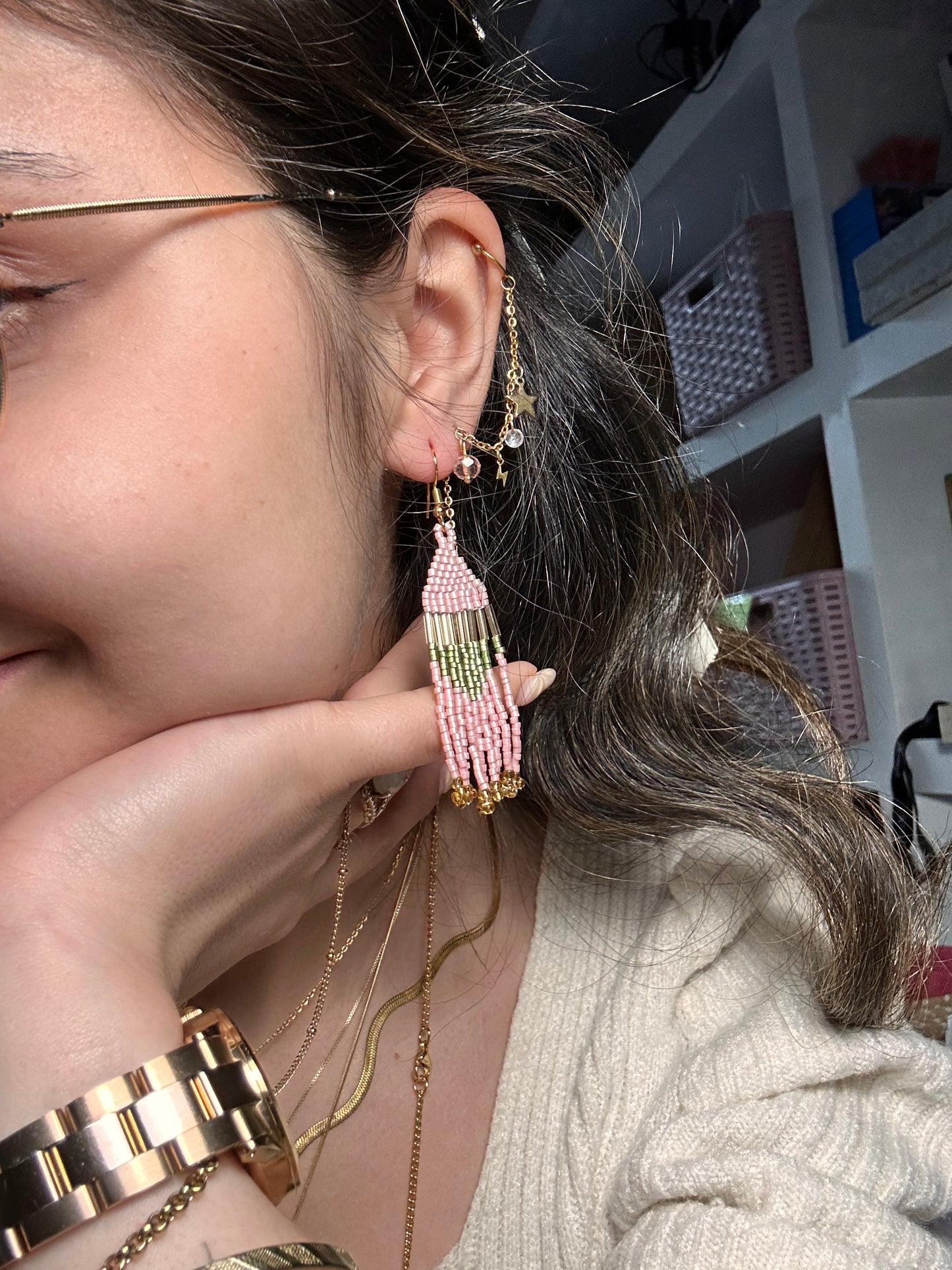 Pendientes miyuki rosas y verdes