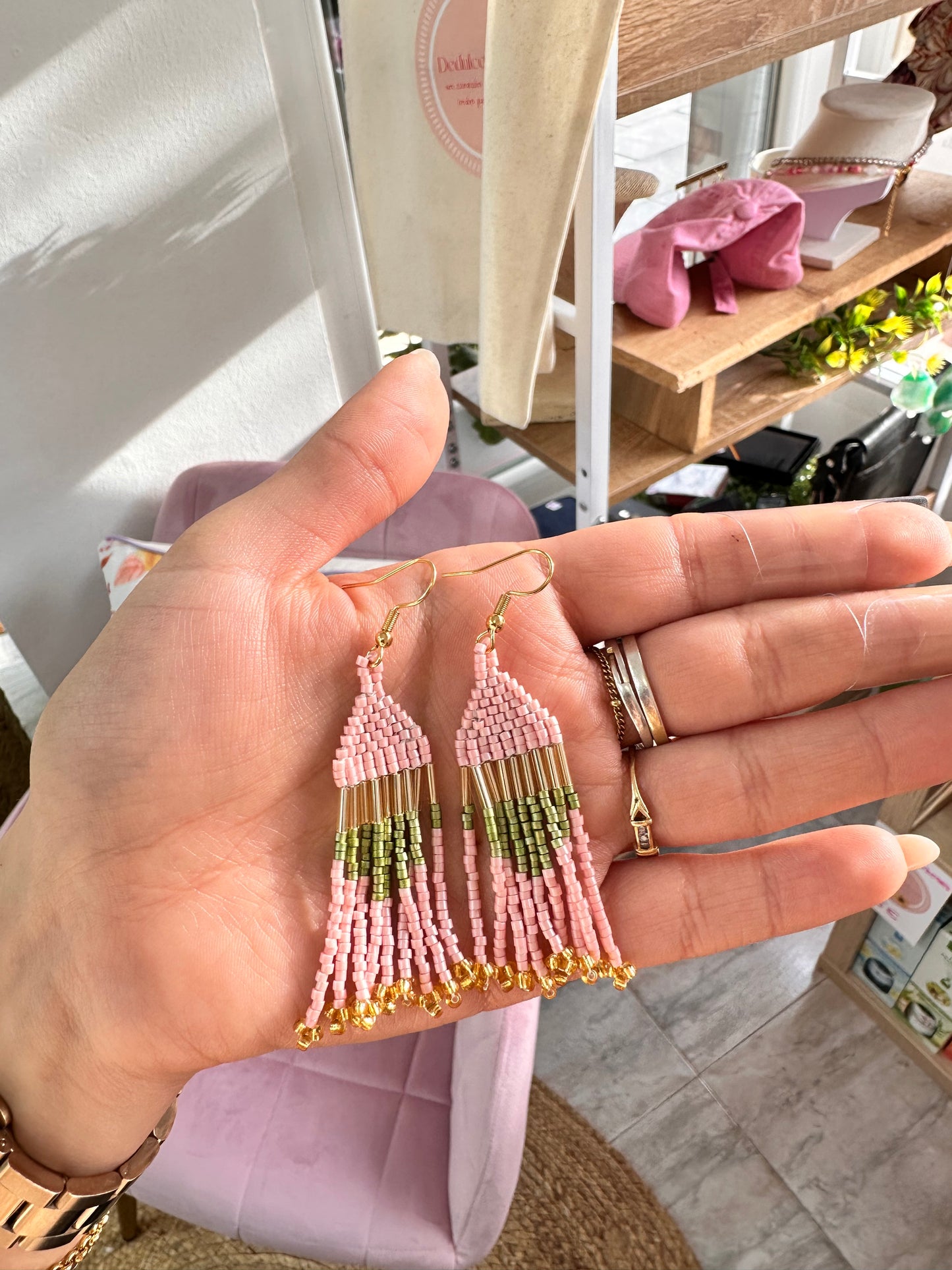 Pendientes miyuki rosas y verdes