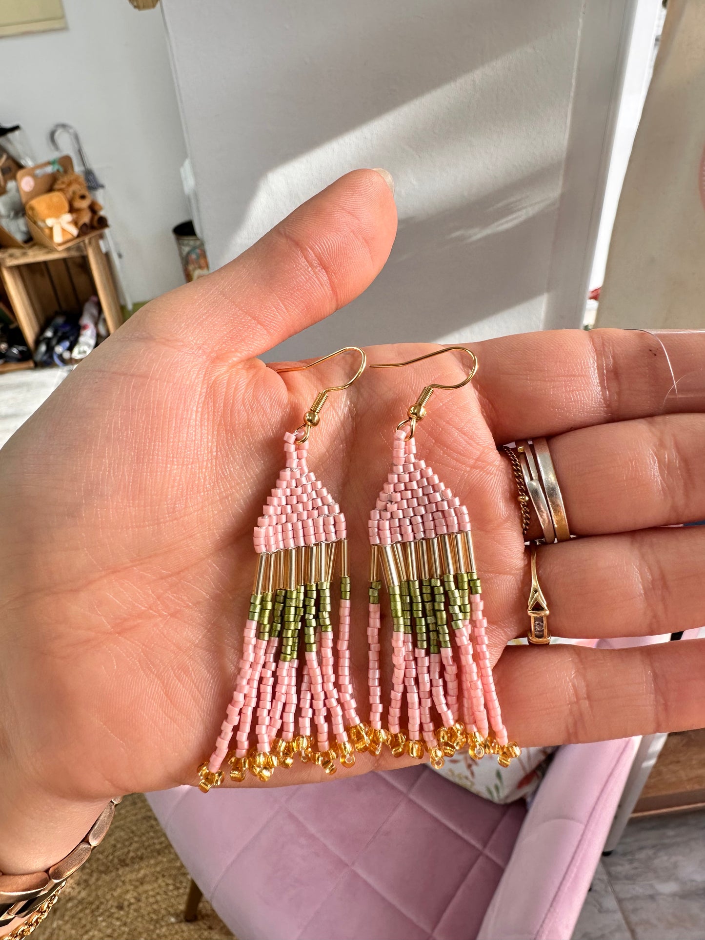 Pendientes miyuki rosas y verdes