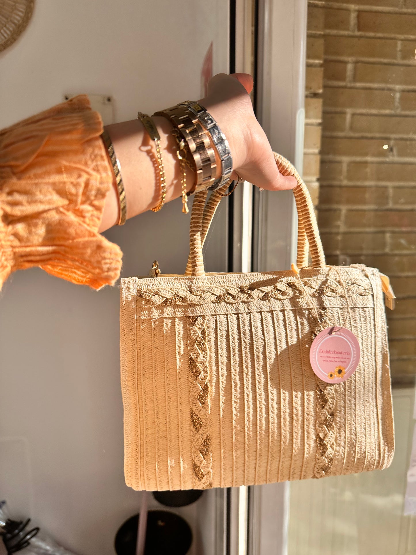 Bolso rafia crema