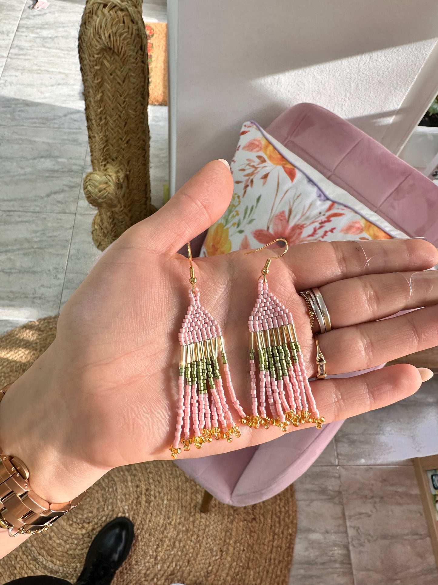 Pendientes miyuki rosas y verdes