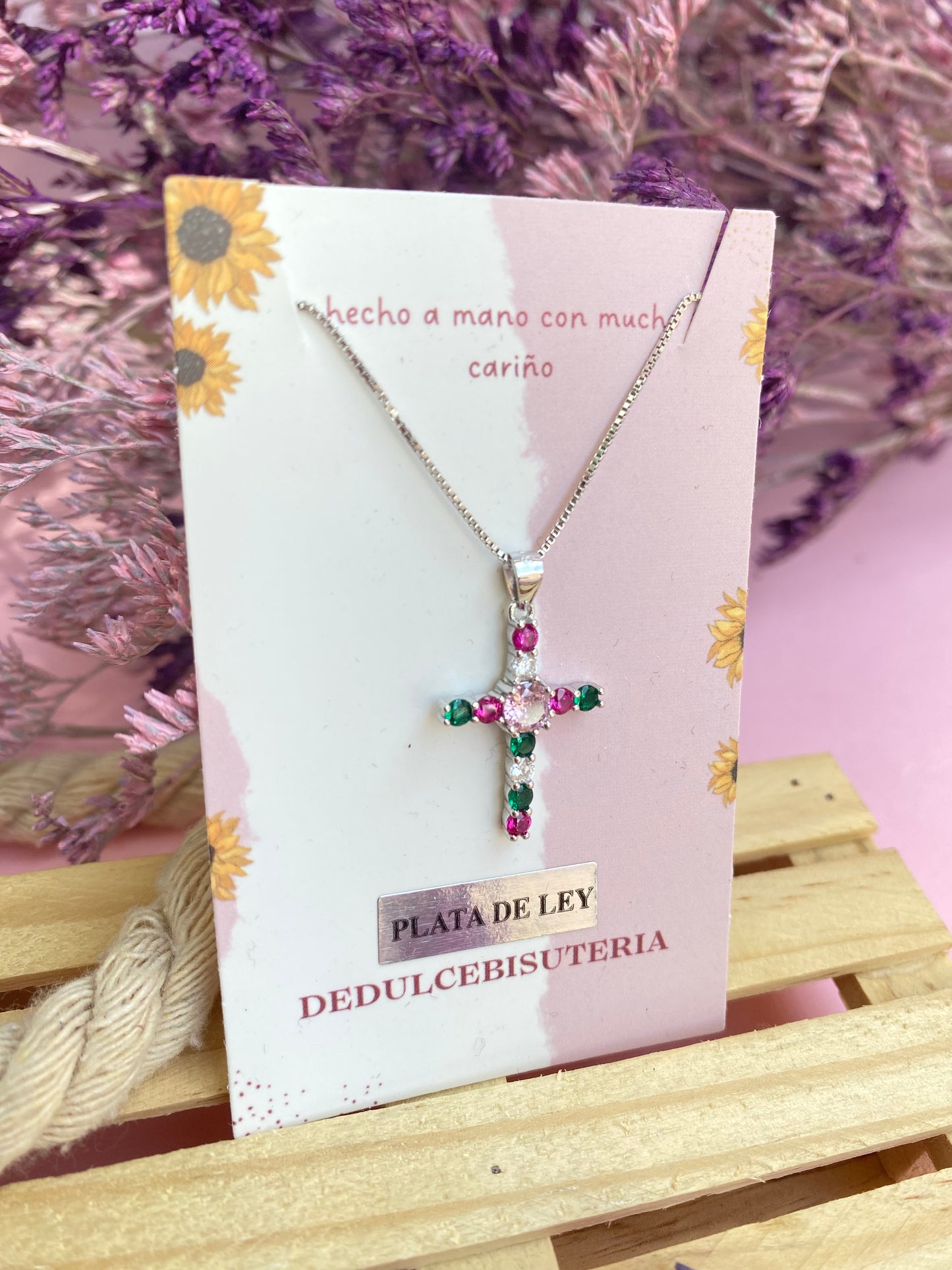 Cruz diamantes colores variados Plata de Ley 925