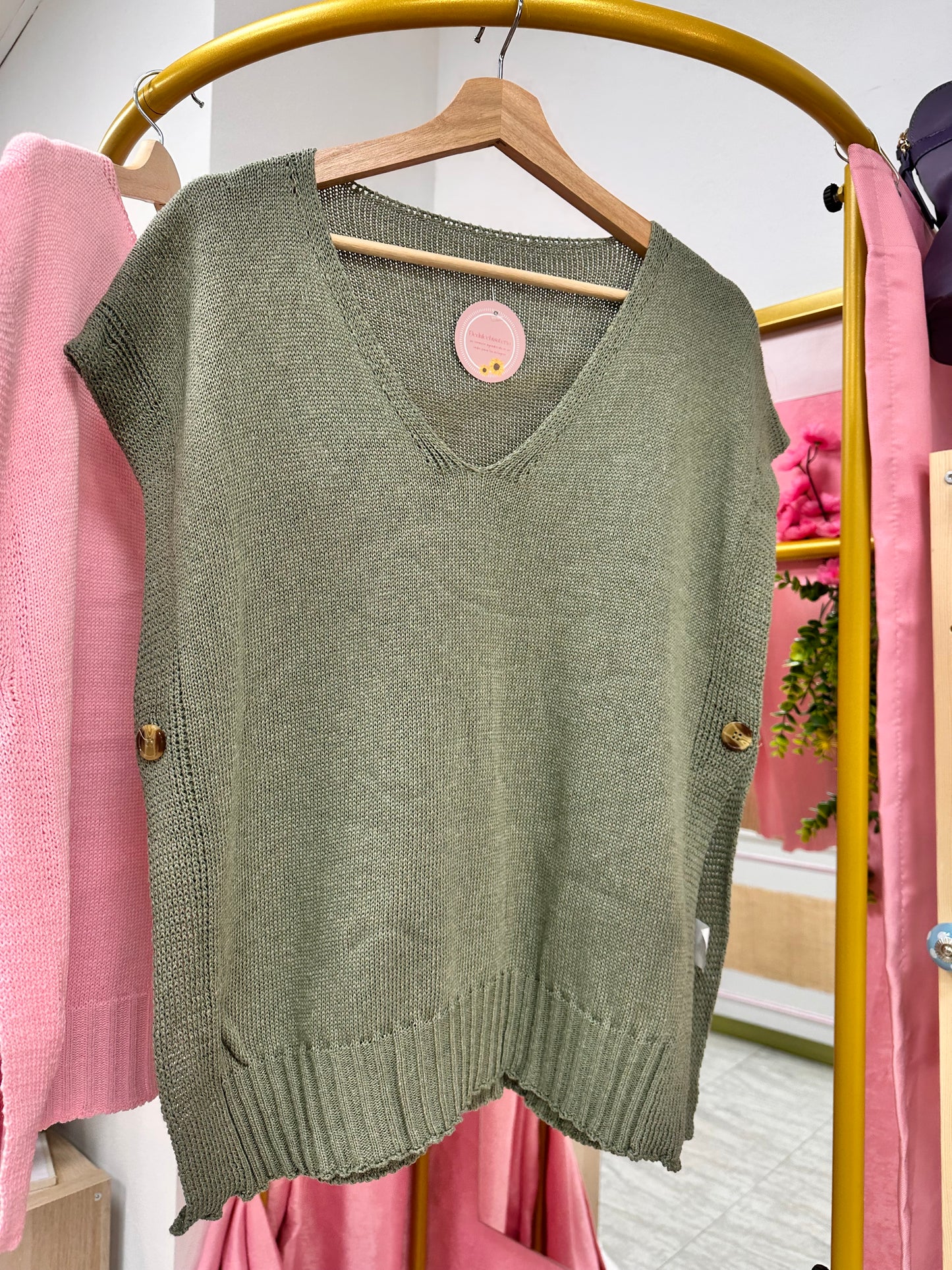 Chaleco verde sin mangas punto fino