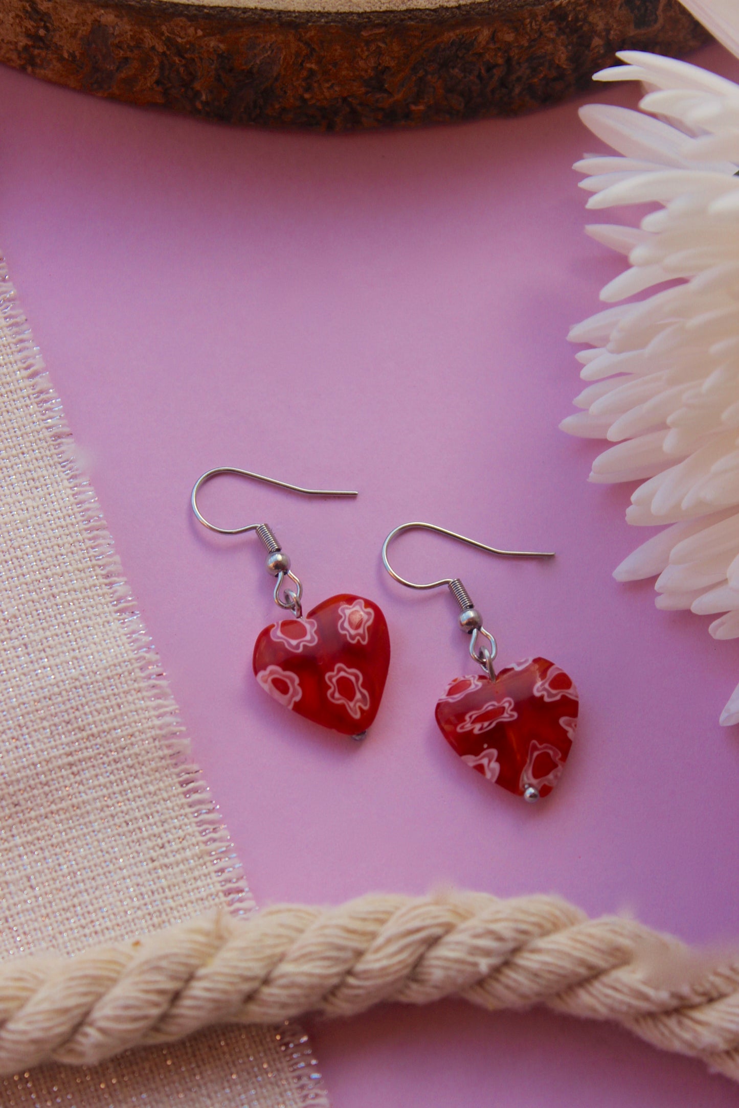 Pendientes Red heart plateados