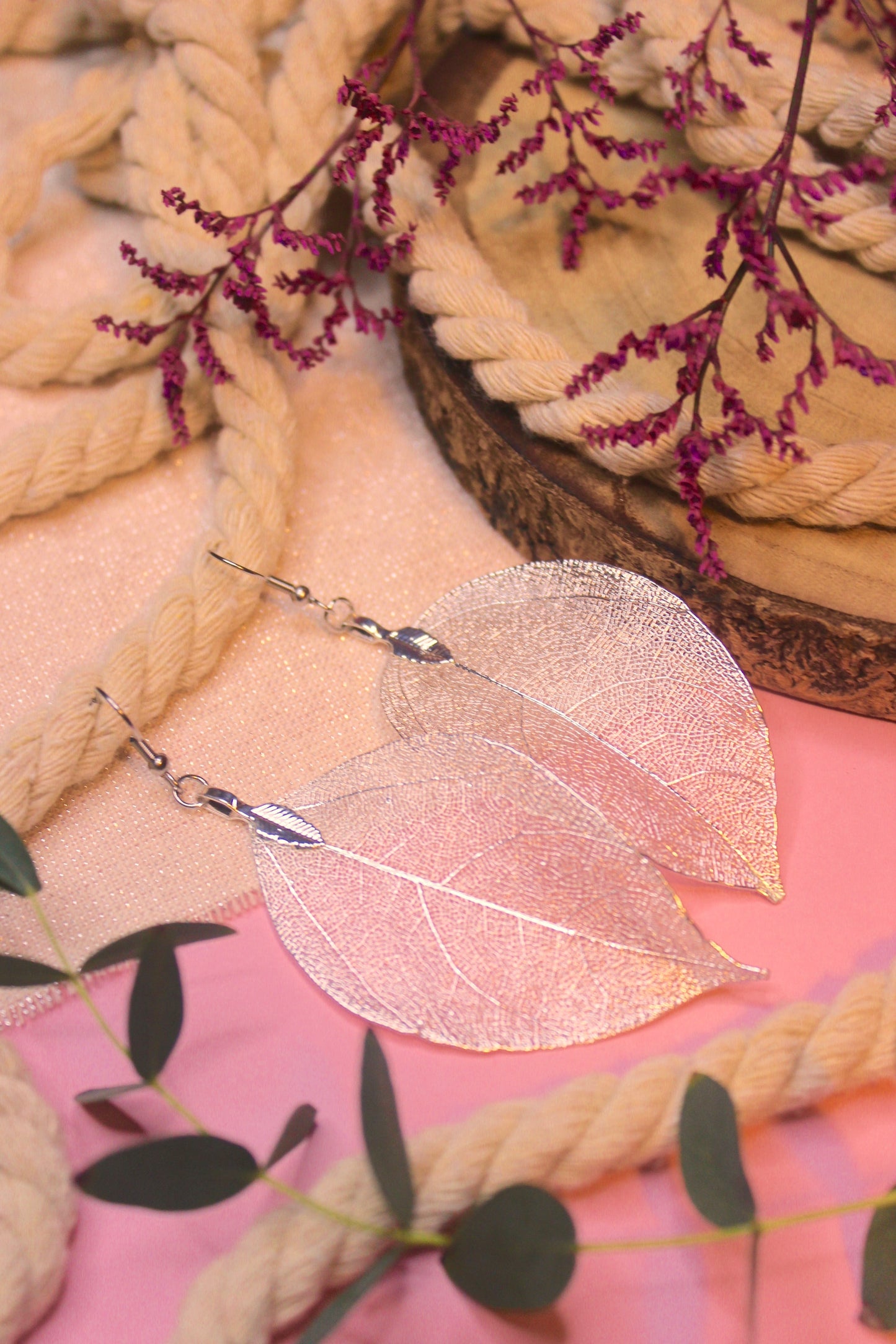 Pendientes hojas plata