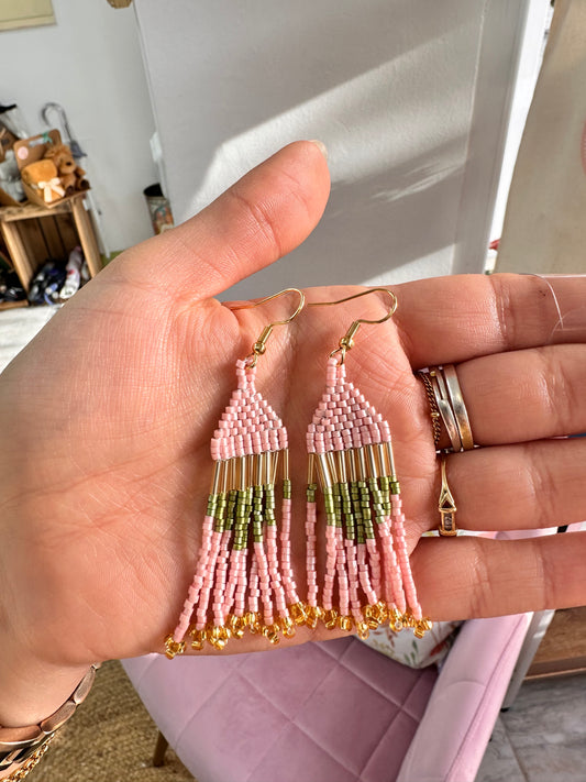 Pendientes miyuki rosas y verdes