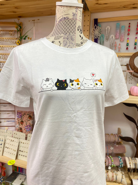 Camiseta gatos blanca