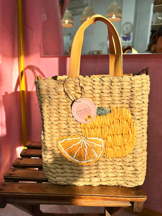 Bolso de mimbre dibujo de naranja asas ajustables