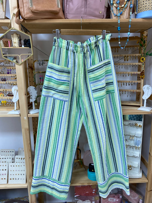 Pantalones fluidos de lino bolsillos delanteros ajustables
