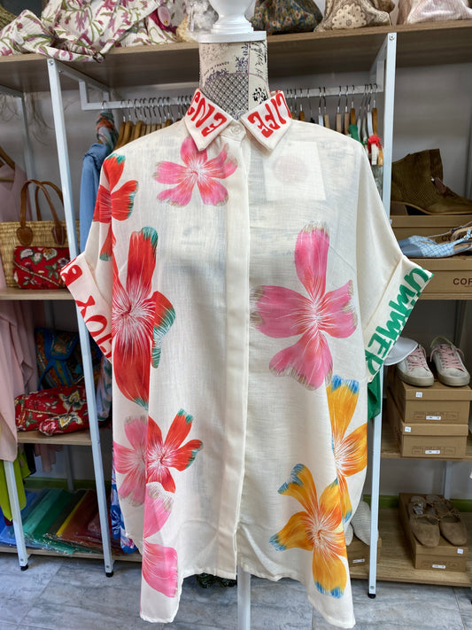 Camisa de lino oversize estampado floral