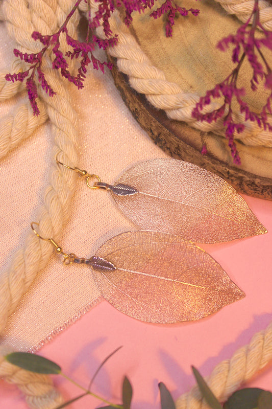 Pendientes hojas oro rosa